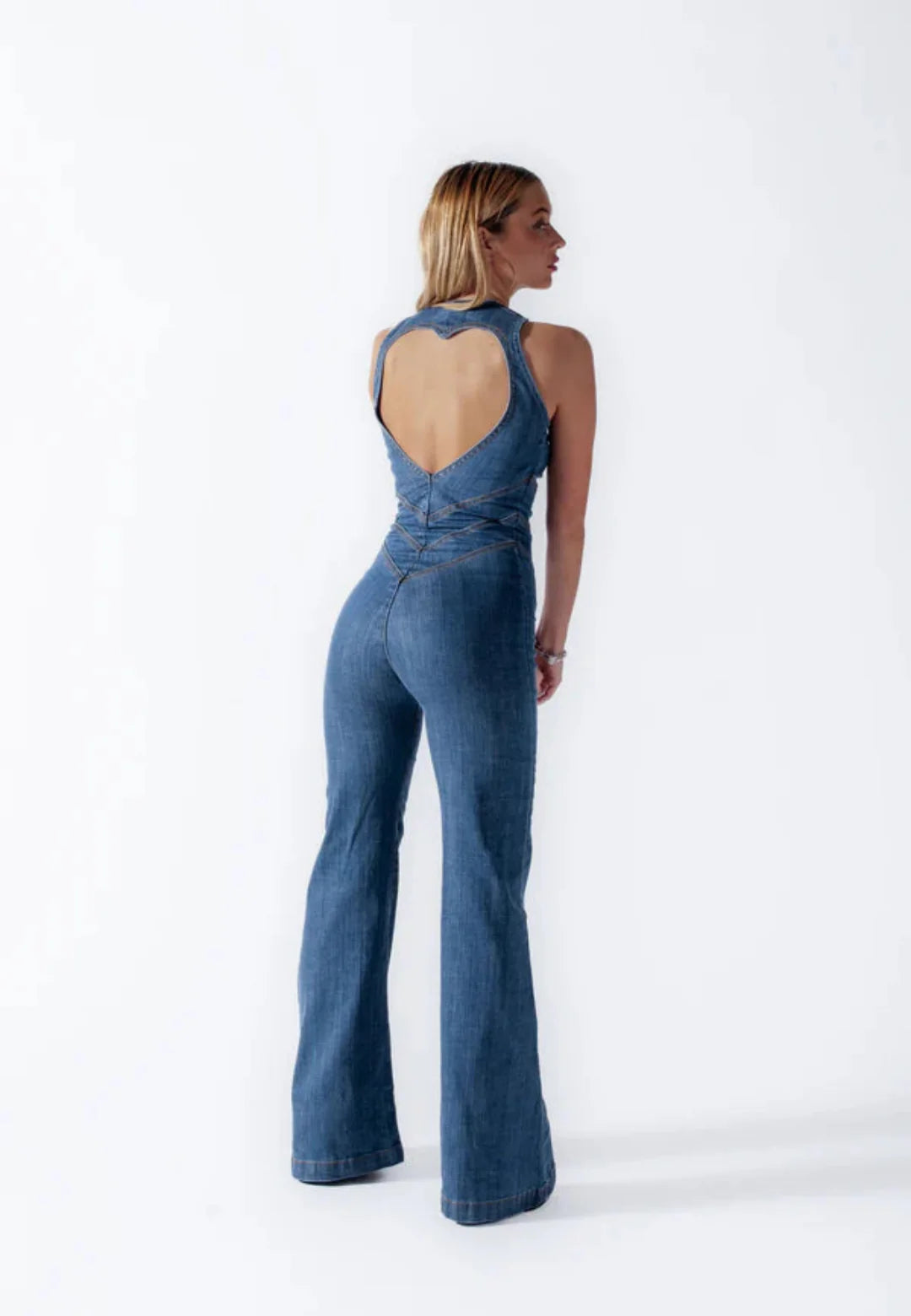 Liora – Heart-Stitched Denim Jumpsuit