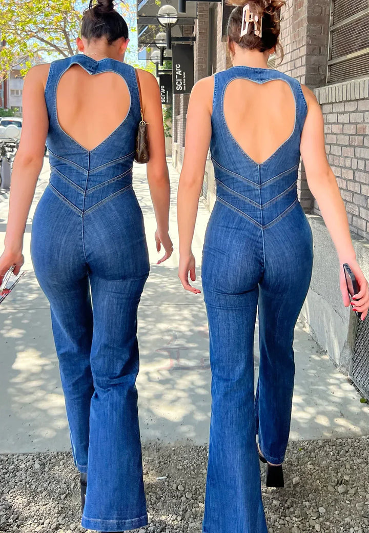 Liora – Heart-Stitched Denim Jumpsuit